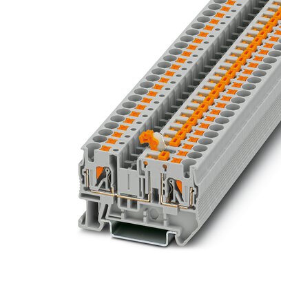 Phoenix Contact Knife Disconnect Terminal Block; PT 4-MT ; 20A; 300V; 1-Level; #24 - #10; Push-In Connection; Gray